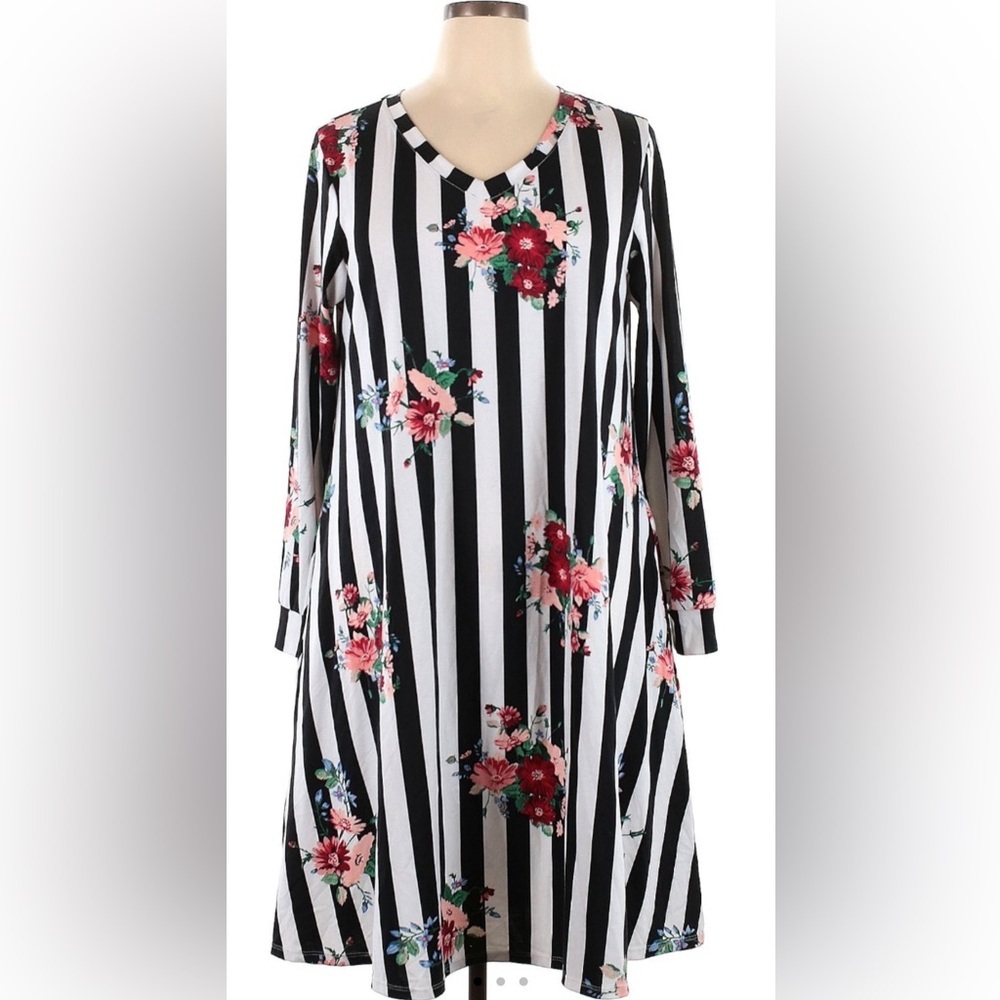 Lularoe Stripe and Floral Emily dress